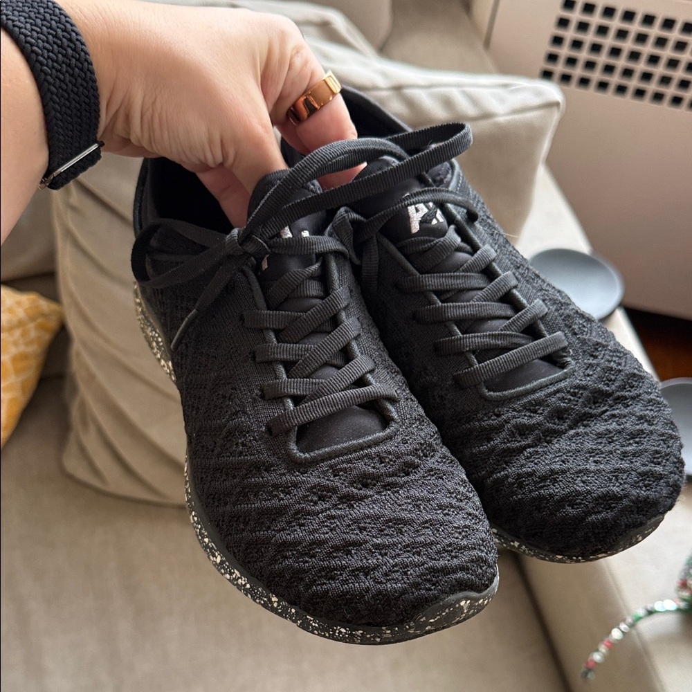 APL Black Knit Athletic Sneakers with Speckled Sole